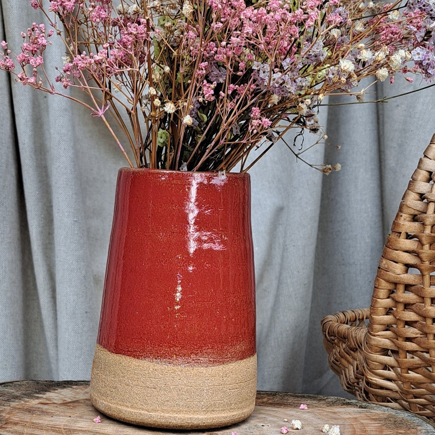 Vase Grès Brun Chamotté émaillé Rouge 1