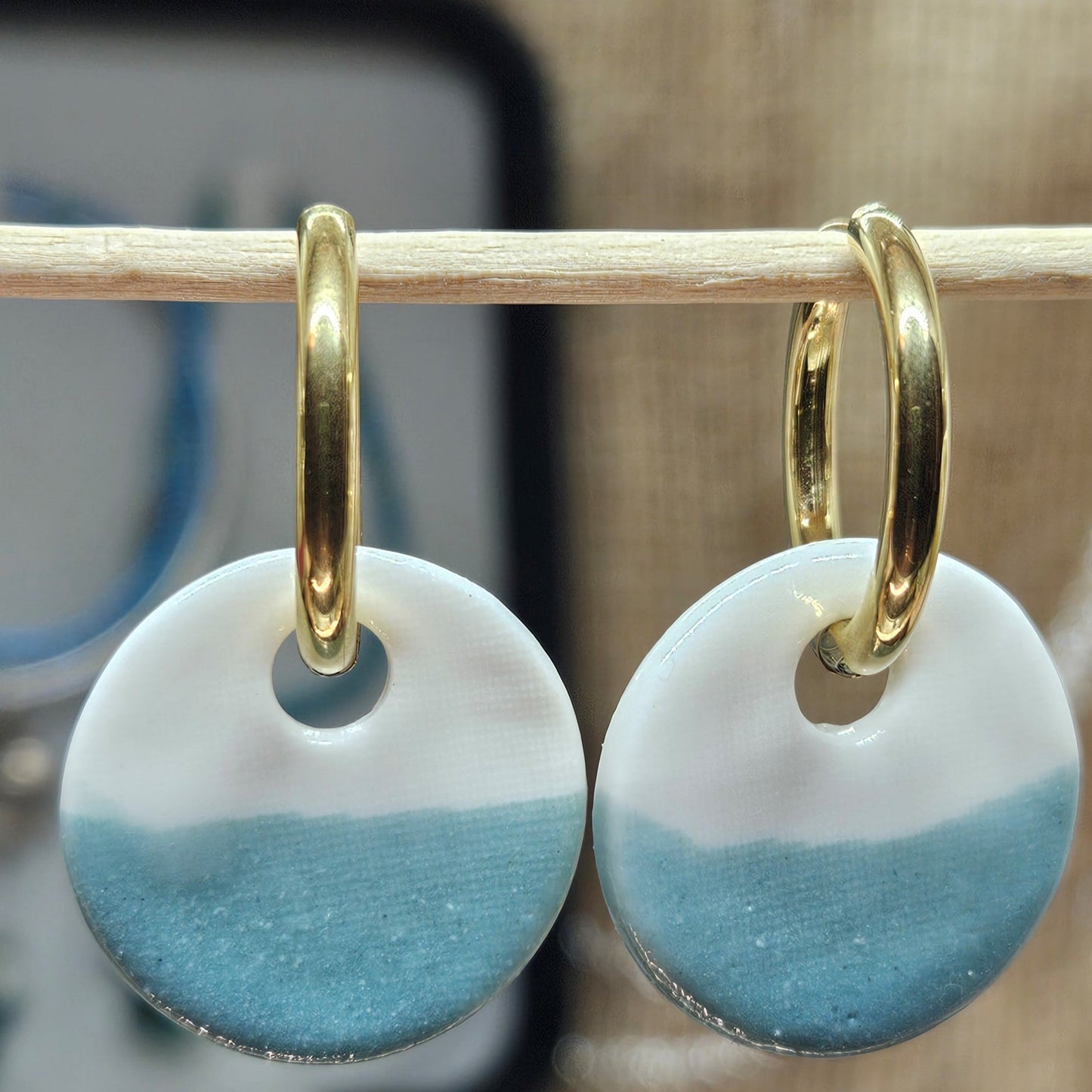 Créoles - Pastilles en porcelaine colorées bleue