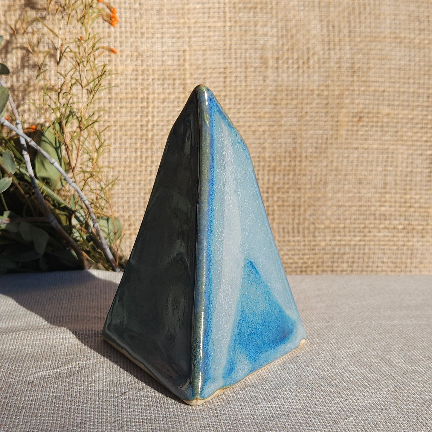 Vase en grès blanc émaillé Bleu vert