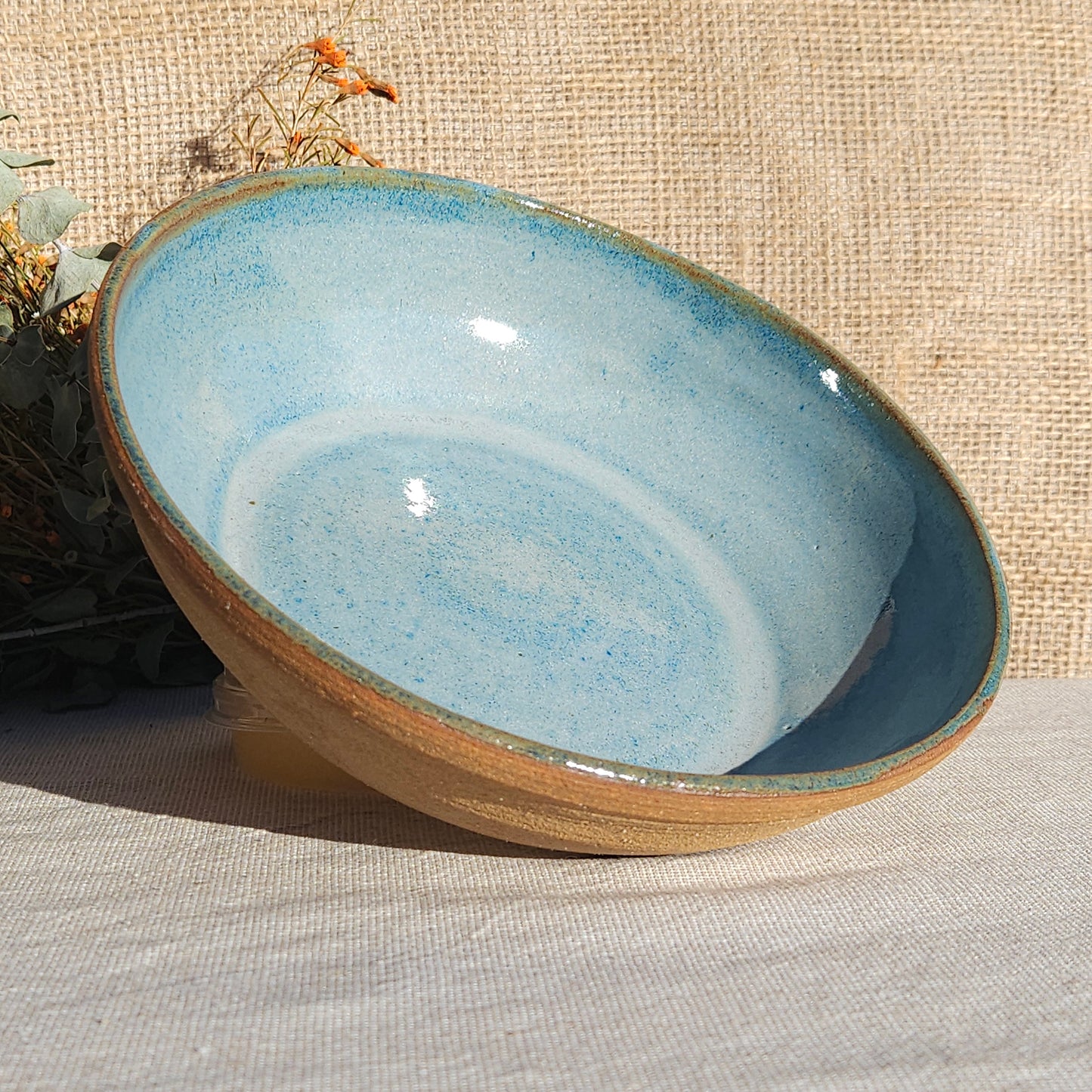 Assiette creuse émail bleu vert