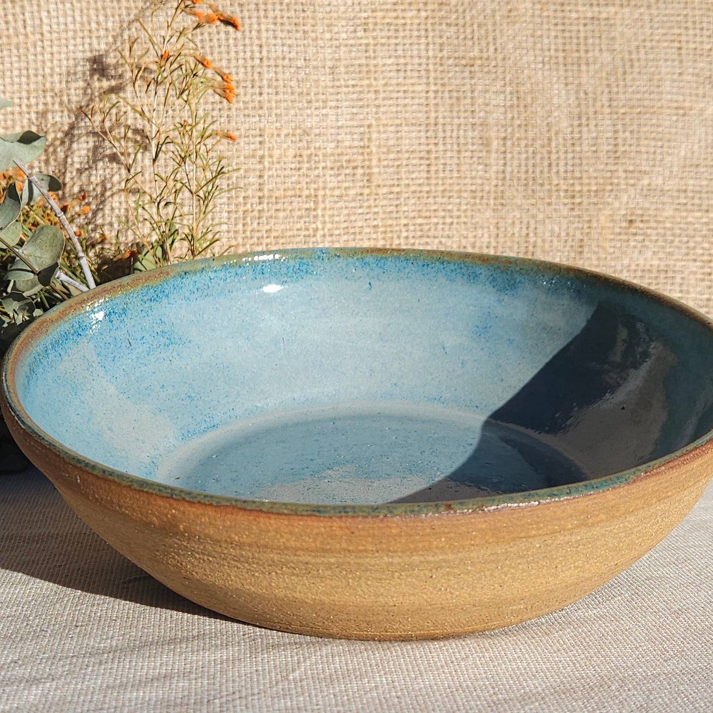 Assiette creuse émail bleu vert