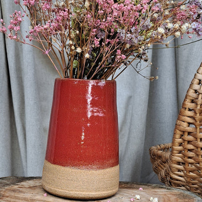 Vase Grès Brun Chamotté émaillé Rouge 1
