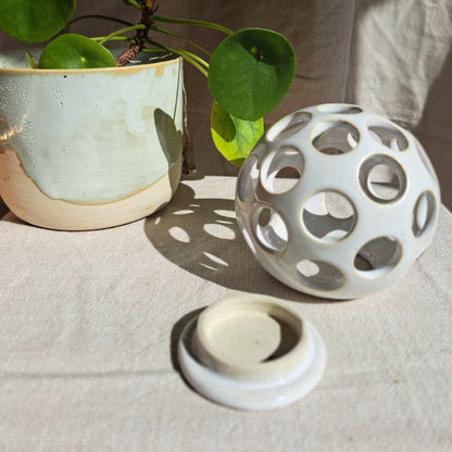 Photophore Blanc motif gros ronds