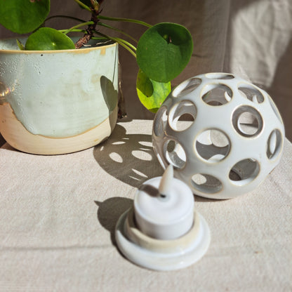 Photophore Blanc motif gros ronds