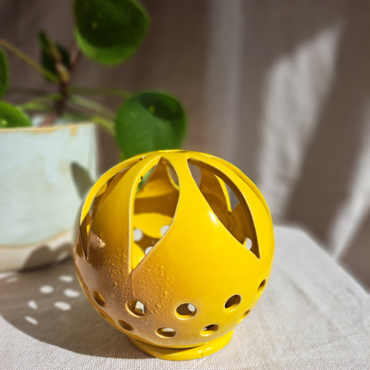 Photophore Jaune motif fleur et ronds