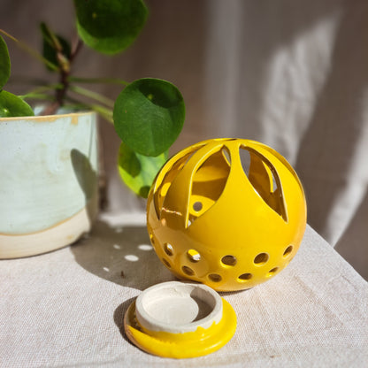 Photophore Jaune motif fleur et ronds