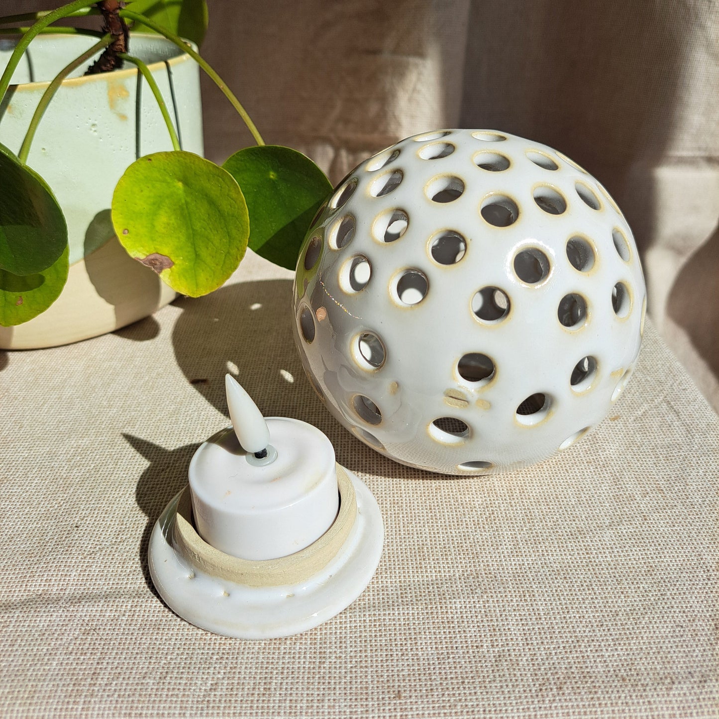 Photophore Blanc motif Petits Ronds