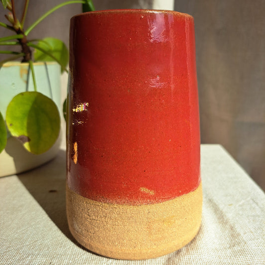 Vase Grès Brun Chamotté émaillé Rouge 1
