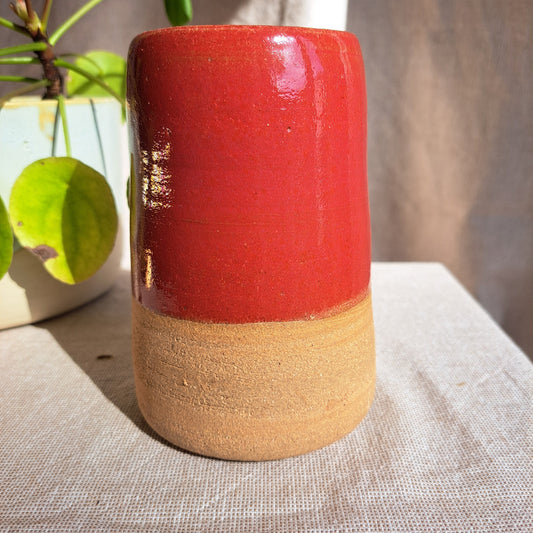 Vase Grès Brun Chamotté émaillé rouge 2