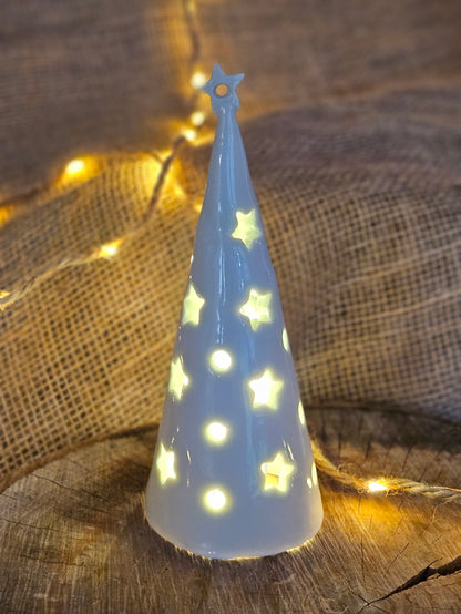 Sapins photophores en porcelaine blanche