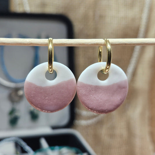 Créoles -Pastilles en porcelaine colorées Vieux Rose