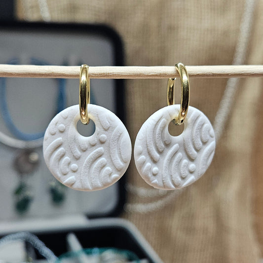 Créoles -Pastilles en porcelaine blanche texturée non émaillée