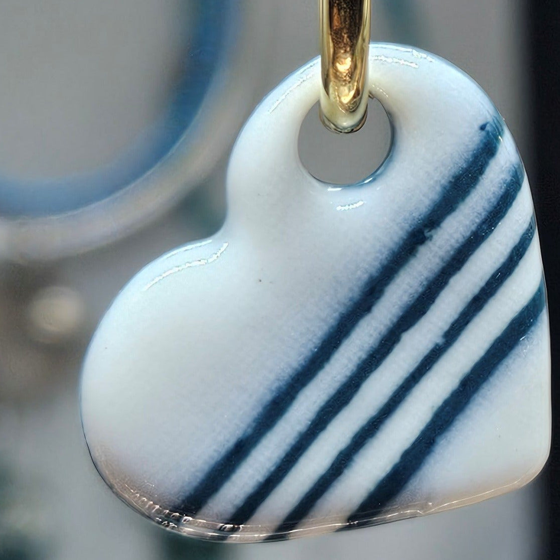 Créoles - Coeurs en Porcelaine Rayés