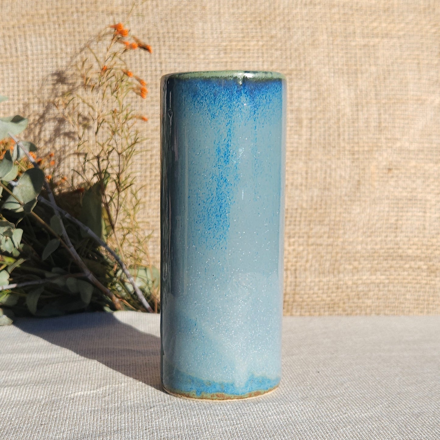 Vase en grès blanc émaillé Bleu vert