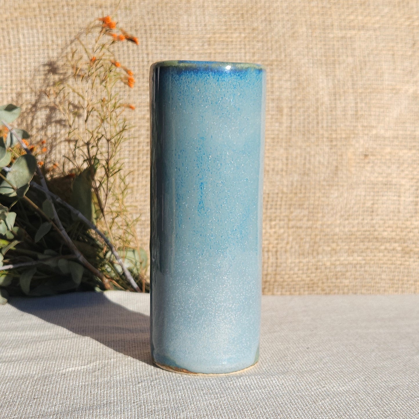 Vase en grès blanc émaillé Bleu vert
