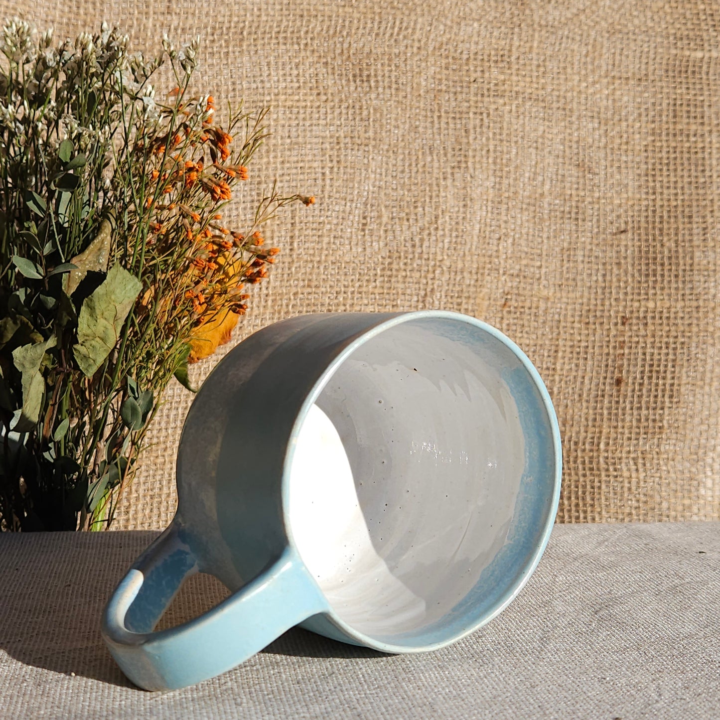 Mug Coloré en grès blanc Bleu Satiné