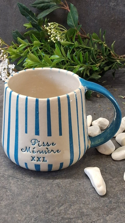 Mug XXL Pisse Mémère XXL Rayé turquoise