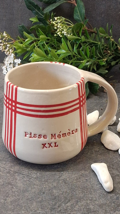 Mug XXL Pisse Mémère XXL Rayé rouge torchon