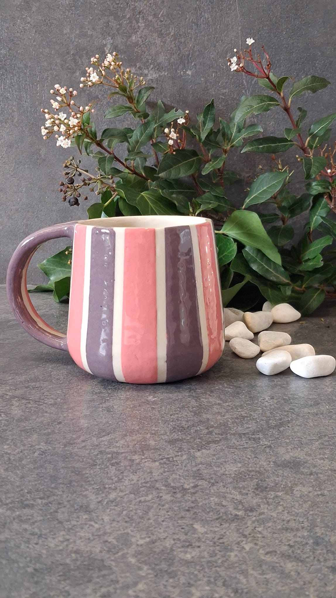 Mug XXL rayé rose et mauve
